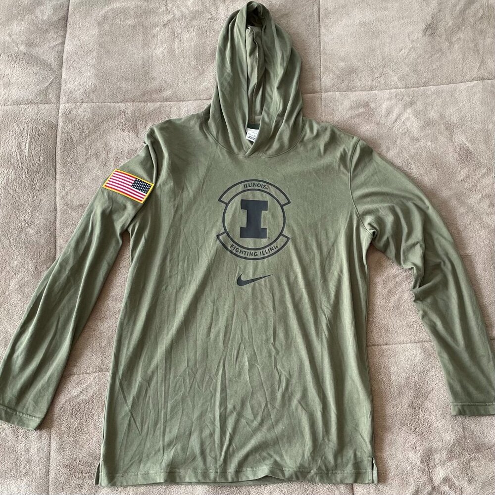 Nike Dri-Fit Olive University of Illinois Pullover Long Sleeve with Hood